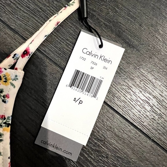 NWT Calvin Klein Jeans Cream Ditsy Floral Sleeveless Mini Dress Size Small - Picture 5 of 5